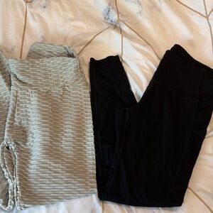 Textured Gray and Black Leggings large tapered leg